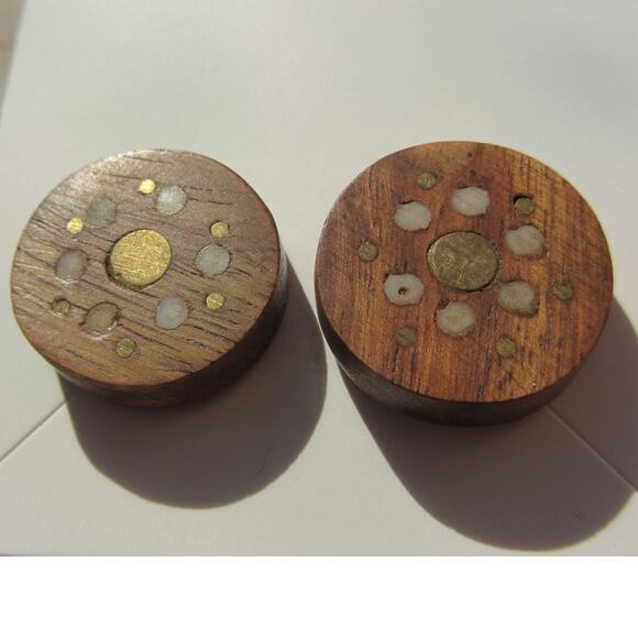 Minimalist Circular Wooden Brass Inlay Post Earrings - Picture 1 of 2